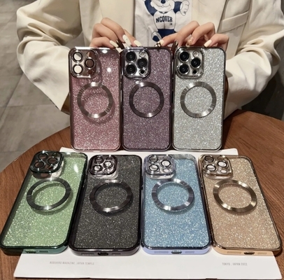 satın al Yeni Lüks Şeffaf Flaş Tozu Manyetik Cep Telefonu Kılıfı Lens Koruması iPhone 11 12 13 14 15 PRO Max için Kablosuz Şarj Özelliğiyle Çevrimiçi üretim